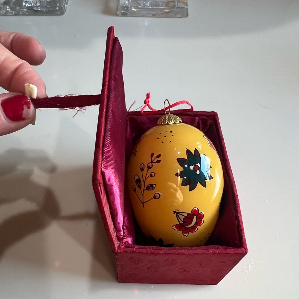 Pierre Deux Christmas Vintage Glass Yellow Floral Ornament